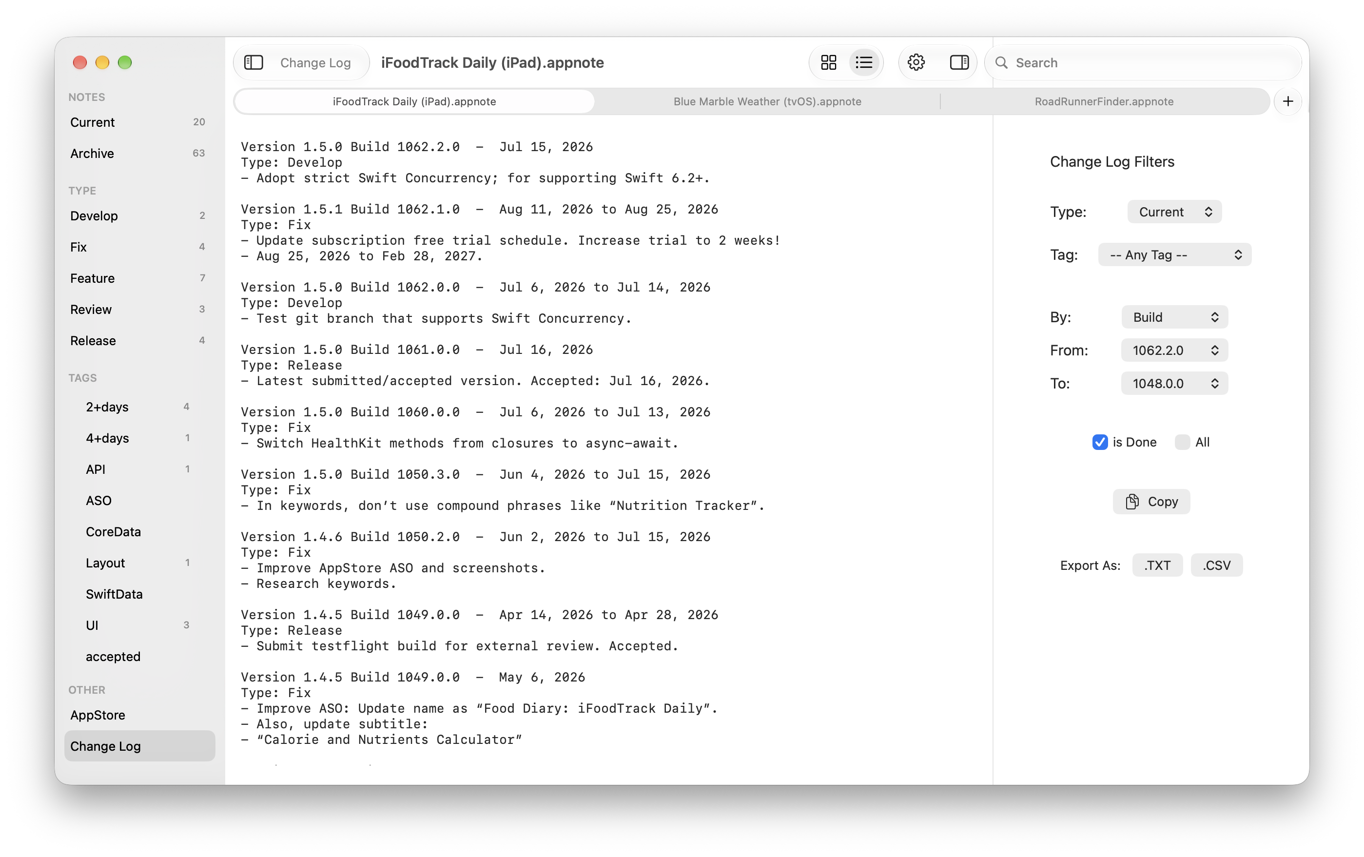 Change Log View